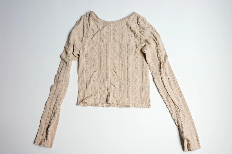 Beige Cable Knit Cropped Long Sleeve Top - Slim Fit - Brand New! 1