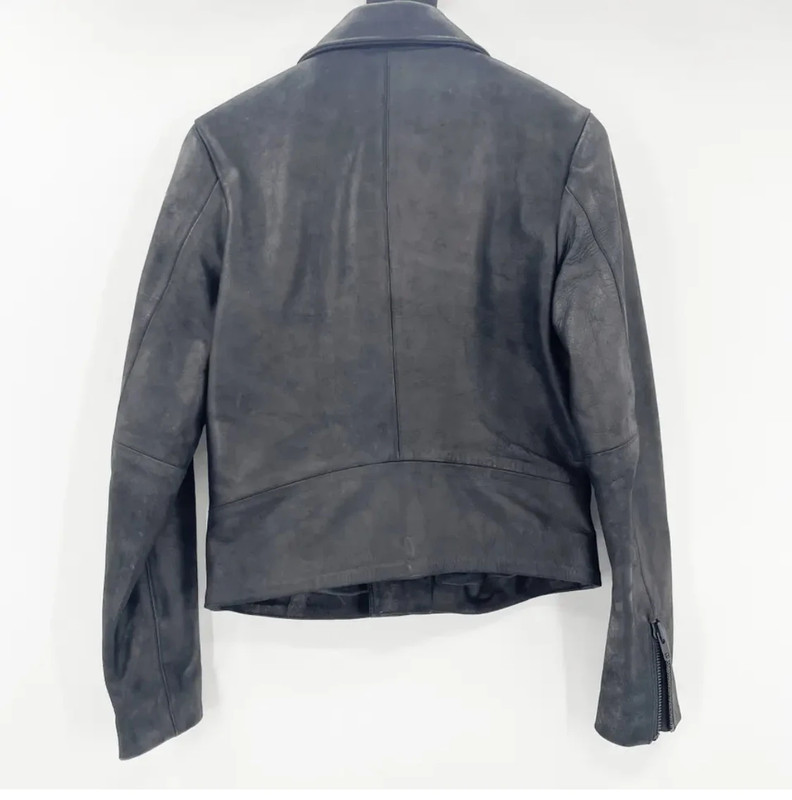 H&M Women's Black 100% Leather Zip Up Motorcycle Jacket 2