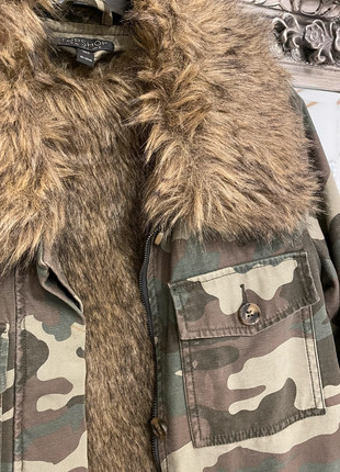 Topshop faux fur lined camo print coat