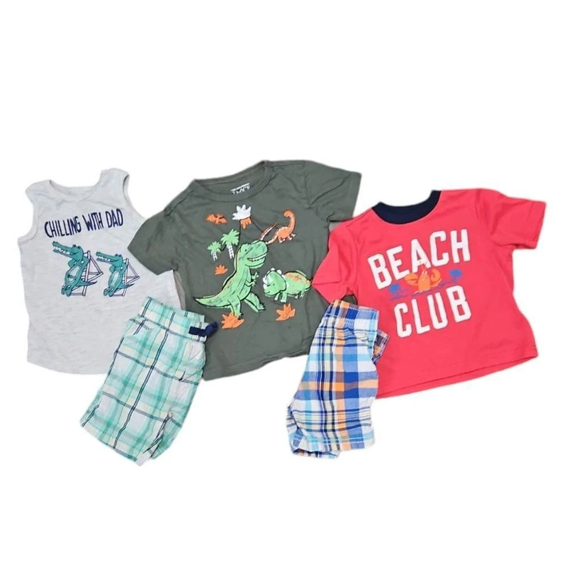 Baby boy lot short-sleeve tees tanktop plaid shorts set size 12 months green red