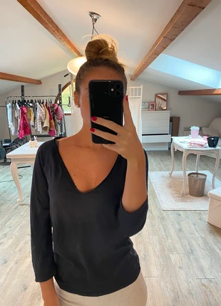 T-shirt bleu marine manches 3/4 Naf Naf L 40 moulant femme col V, marke: Naf Naf, zustand: Sehr gut, größe: L / 40 / 12, 5,00 €, 5,95 € inklusive Vinted-Käuferschutz