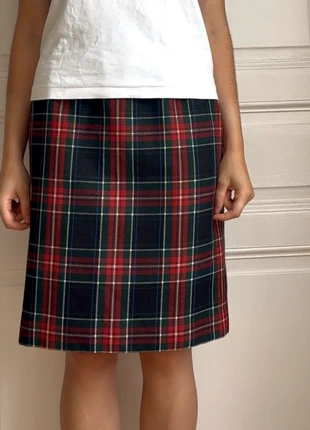 Jupe tartan mi-longue rouge, noir, bleu et vert – Taille 38 – Taille haute – Esprit british & rock, condition: Very good, size: M / 38 / 10, €6.00, €7.00 includes Buyer Protection