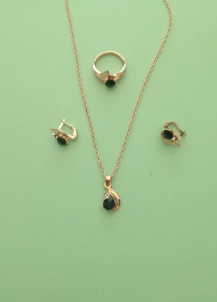 Parure collier pendentif boucles d'oreilles et bague pierre noire et strass, marca: Strass, estado: Muito bom, €15.00, €16.45 inclui Proteção do Comprador