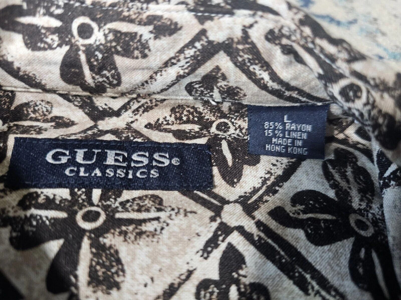 Guess Classics Rayon Linen Short Sleeve Button Up - L 5