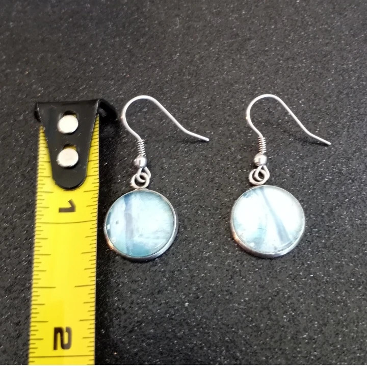 Blue acrylic paint pour silver drop dangle earrings new 4