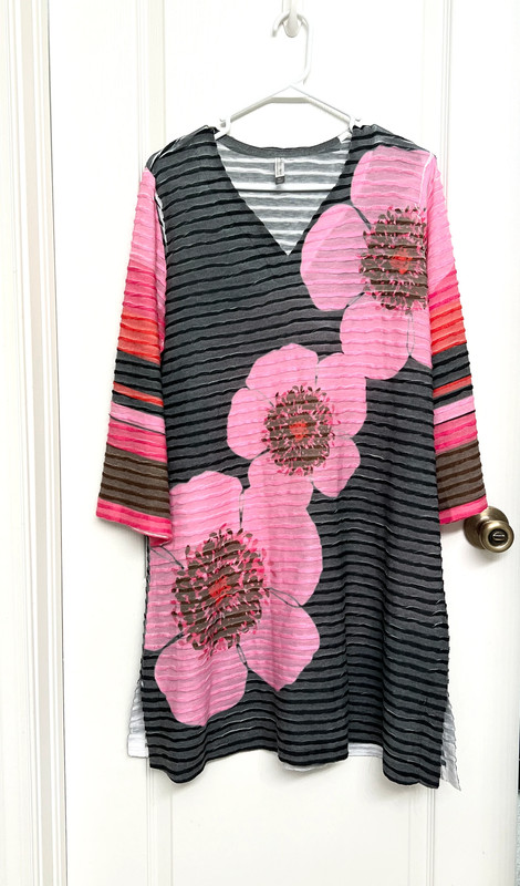 Whimsy Rose Womens Dress size XL X Large Pink Black Floral V Neck Pullover Knee 2