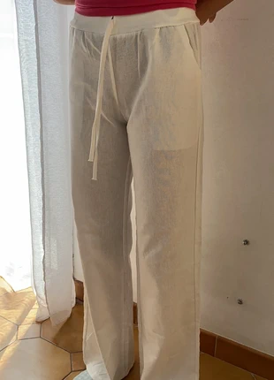 Pantalon blanc lin taille corde, merk: Cora, staat: Nieuw met prijskaartje, maat: M / 38 / 10, € 10,00, € 11,20 inclusief Kopersbescherming