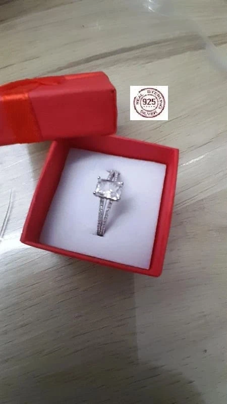 Bague avec strass, pierre transparente, argent 925, taille 60