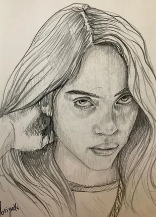 Retrato de Billie Eilish a grafito, marque: Original, état: Neuf avec étiquette, 15,00 €, 16,45 € Protection acheteurs incluse