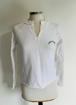 Haut / T-shirt / Sweat Morgan blanc avec logo bleu, manches longues, brand: Morgan, condition: Very good, size: S / 36 / 8, €13.00, €14.35 includes Buyer Protection
