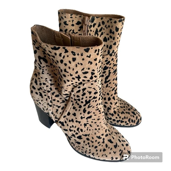 Gibson Latimer Lessonii Cheetah/Leopard Suede Block Heel Boots Size 8.5 1