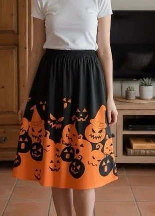 Jupe Halloween citrouilles noires & oranges 🎃 Édition festive, condition: Very good, size: M / 38 / 10, €34.90, €37.35 includes Buyer Protection Pro