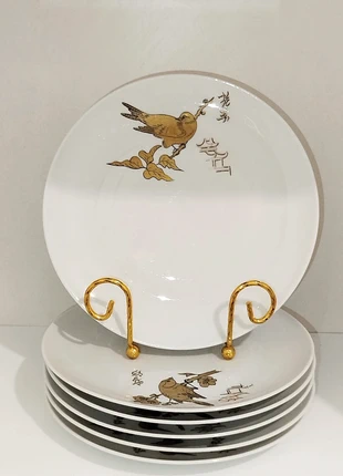 6 assiettes à dessert B & C Limoges • décor oiseaux & dorure • création Clary Paris, marca: Bernardaud, estado: Muito bom, €70.00, €74.20 inclui Proteção do Comprador