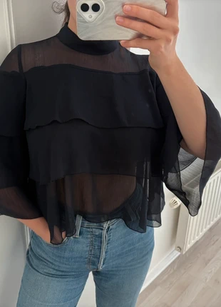 Blouse légère Zara à volants taille S bleu marine, marca: Zara, estado: Novo sem etiquetas, tamanho: S / 36 / 8, €6.00, €7.00 inclui Proteção do Comprador