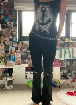 h&m black y2k style flared jeans ripped, brand: H&M, condition: Very good, size: S / 8, £5.00, £5.95 includes Buyer Protection