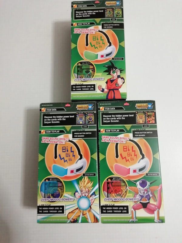Tre Saiyan Scouter green, red e blu lens with 2 cards Bandai