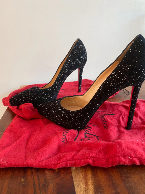 Christian louboutin black glitter clearance heels