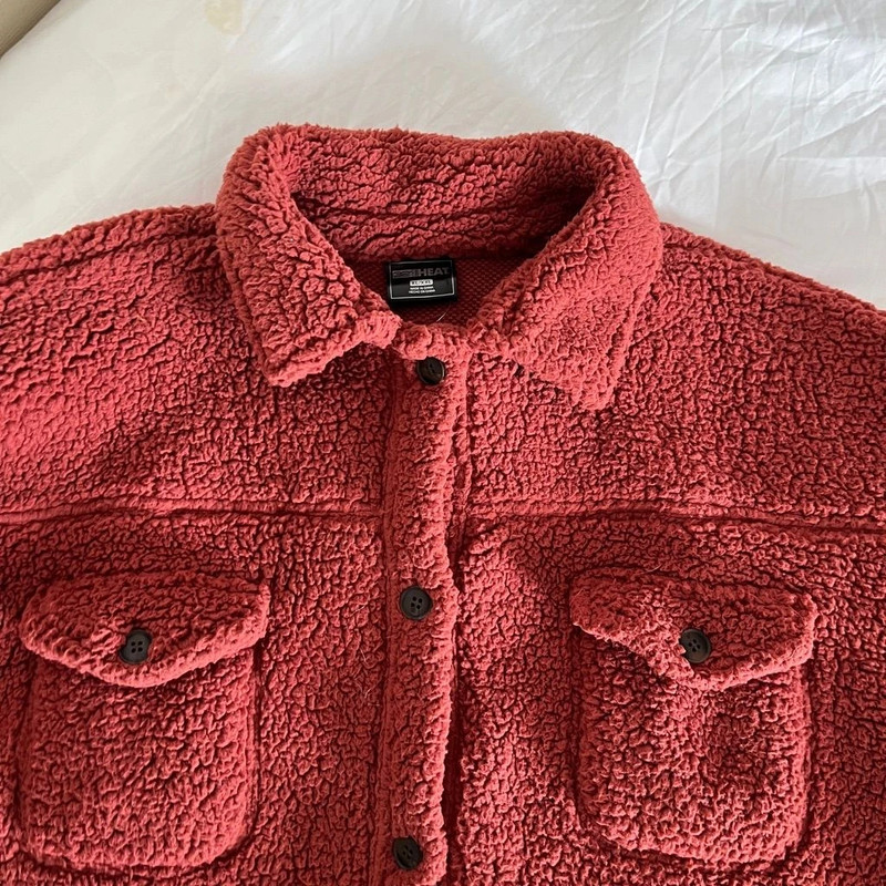 Women's 32 Degrees Heat Red Sherpa Jacket XL/XXL Spiced Apple Button Front Cozy 3