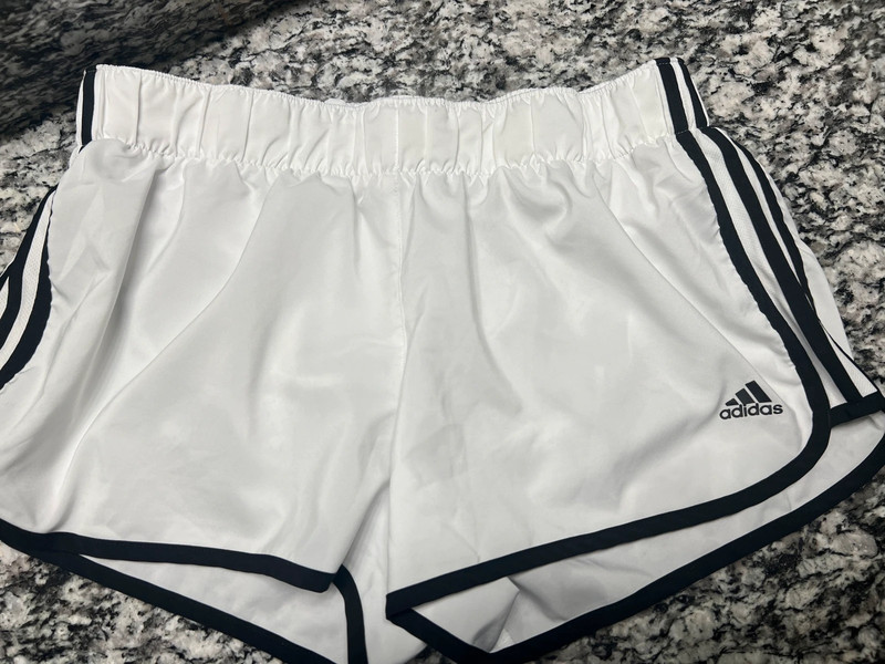 White and black Adidas running shorts size L 1