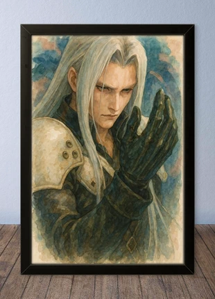 Cornice con Poster Disegno Acquarello in A4 Ispirato A Final Fantasy VII 7 Cloud Sephiroth Art, brand: acquarello, condizioni: Ottime, €24.90, €26.85 include la Protezione acquisti Pro