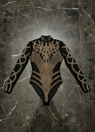 Bustier fantaisie en mesh à manches longues et strass dorés femme, merk: Glamour, staat: Nieuw zonder prijskaartje, maat: M / 38 / 10, € 45,90, € 48,90 inclusief Kopersbescherming