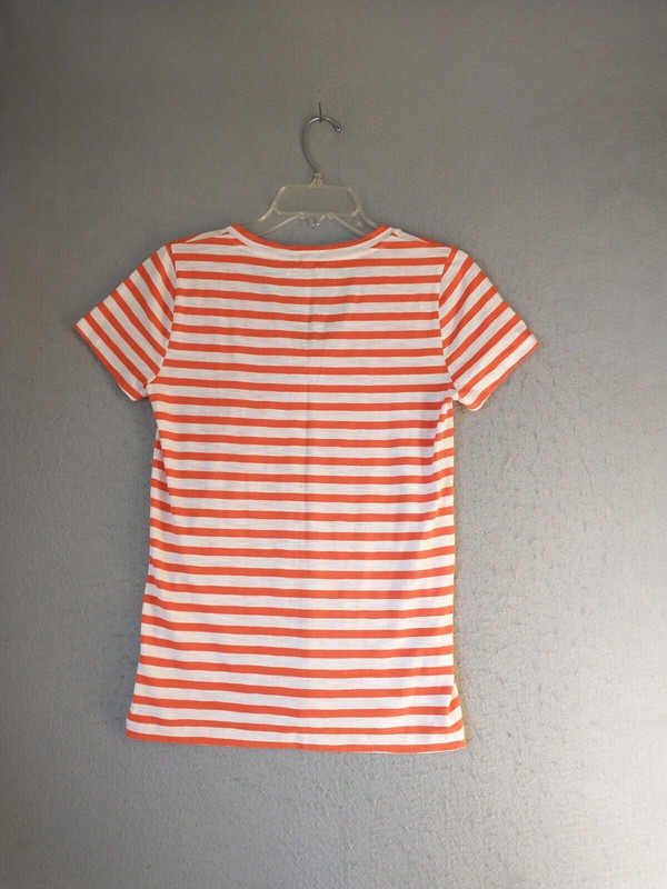 Womens Top Small Orange Striped Short Sleeve V Neck Casual Pullover Shirt 2