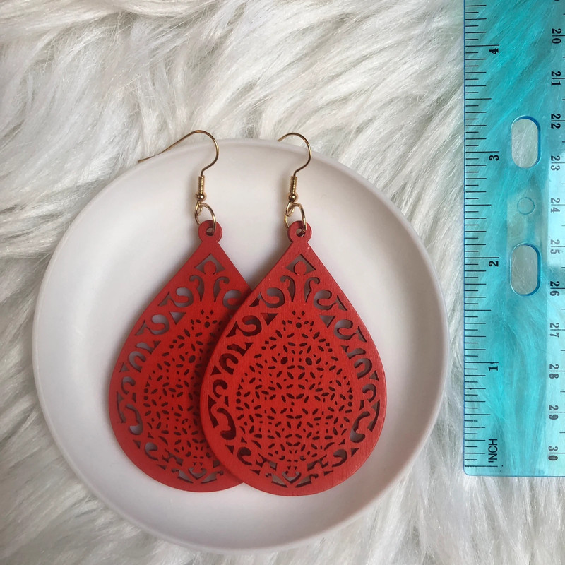 Red drop/dangle earrings boho retro style 2