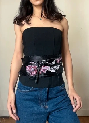 Magnifique haut corset noir imprimé chinois, marke: Pimkie, zustand: Sehr gut, größe: S / 36 / 8, 8,00 €, 9,10 € inklusive Vinted-Käuferschutz