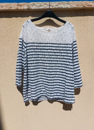 Haut manches longues léger en dentelles esprit bleu et blanc L, marke: Esprit, zustand: Sehr gut, größe: L / 40 / 12, 3,00 €, 3,85 € inklusive Vinted-Käuferschutz