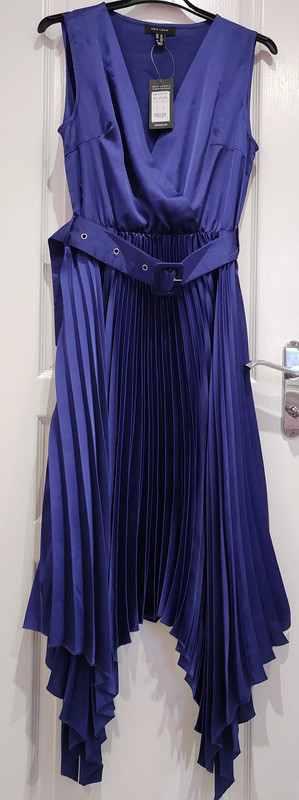 NEW Tag Look Purple Occasion Satin Pleated Dress UK 12 4
