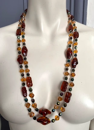 Collier sautoir perles de verre double rang vintage, merk: Vintage Chic, staat: Heel goed, € 30,00, € 32,20 inclusief Kopersbescherming