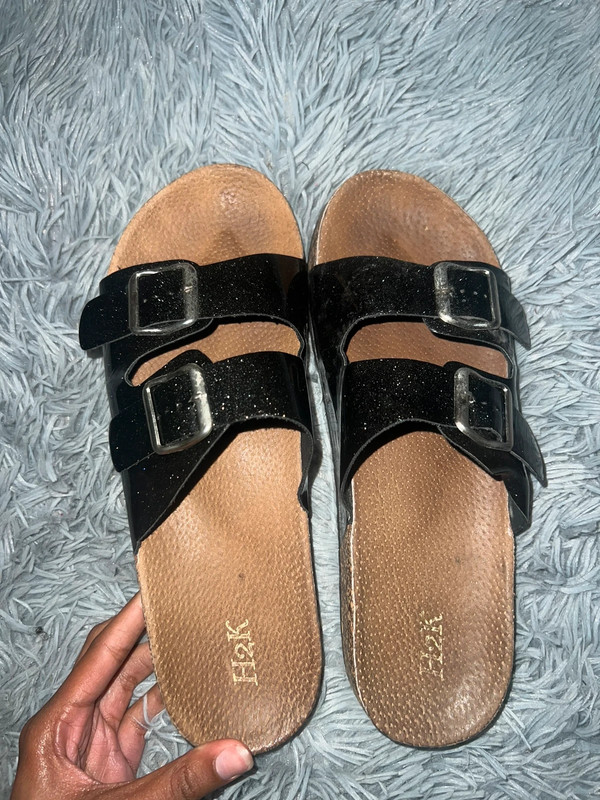 Two Strap Glittery Black Sandals 1