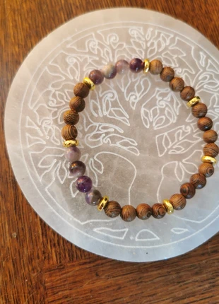 Bracelet en bois et pierre d'améthyste, marque: Boheme, état: Très bon état, 5,50 €, 6,48 € Protection acheteurs incluse