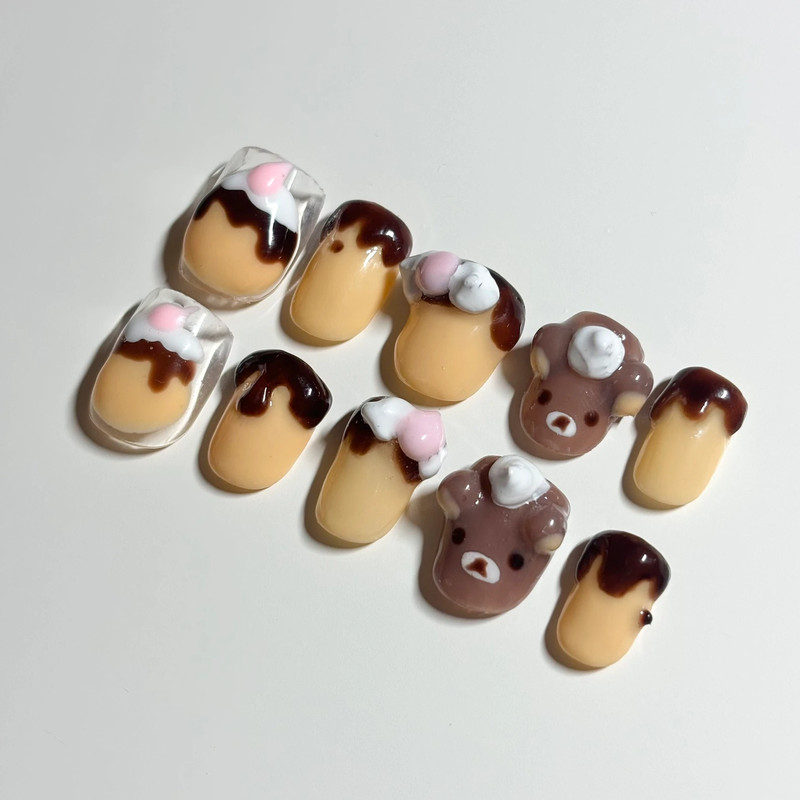 rilakkuma x flan press on nails 2