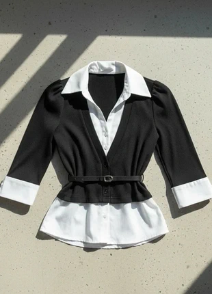 Chemise noire et blanche à ceinture – Chic / Professionnelle / Automne, marque: Mavie&Nela, état: Très bon état, taille: M / 38 / 10, 49,99 €, 53,19 € Protection acheteurs incluse