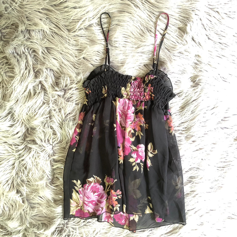 True Vintage y2k Floral Black Mesh Babydoll Milkmaid Camisole, Size M 3