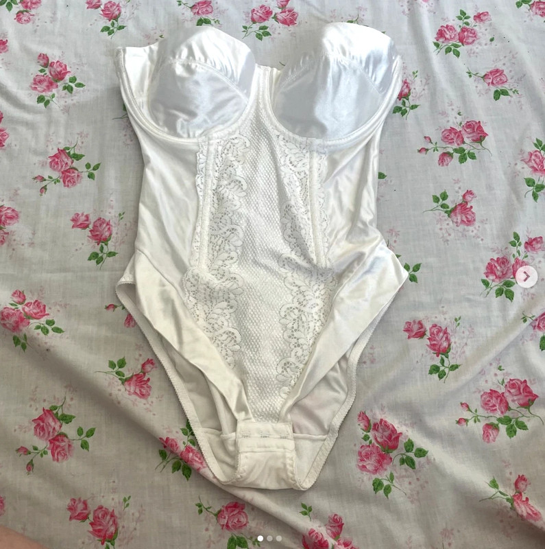 Vintage White lace and nylon corset bustier bodysuit 1