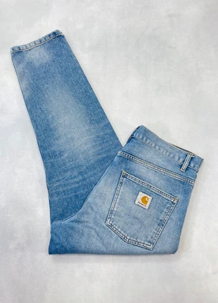 Jean Carhartt wip Bleu clair Loose modèle Newel Pant 100% coton Workwear Denim - Taille M w32 #1340, merk: Carhartt, staat: Heel goed, maat: W32 | FR 42, € 49,00, € 52,15 inclusief Kopersbescherming Pro