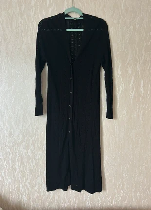 Long gilet noir boutonné – maille fine ajourée, brand: On Fashion, condition: Very good, size: S / 36 / 8, €10.00, €11.20 includes Buyer Protection