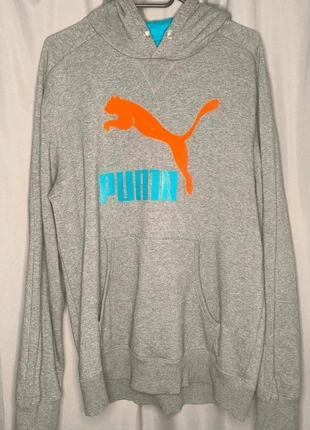 Hoodie à capuche Puma gris logo feutrine orange et bleu 80%coton 20%polyester Taille L, merk: Puma, staat: Heel goed, maat: L, € 16,90, € 18,45 inclusief Kopersbescherming