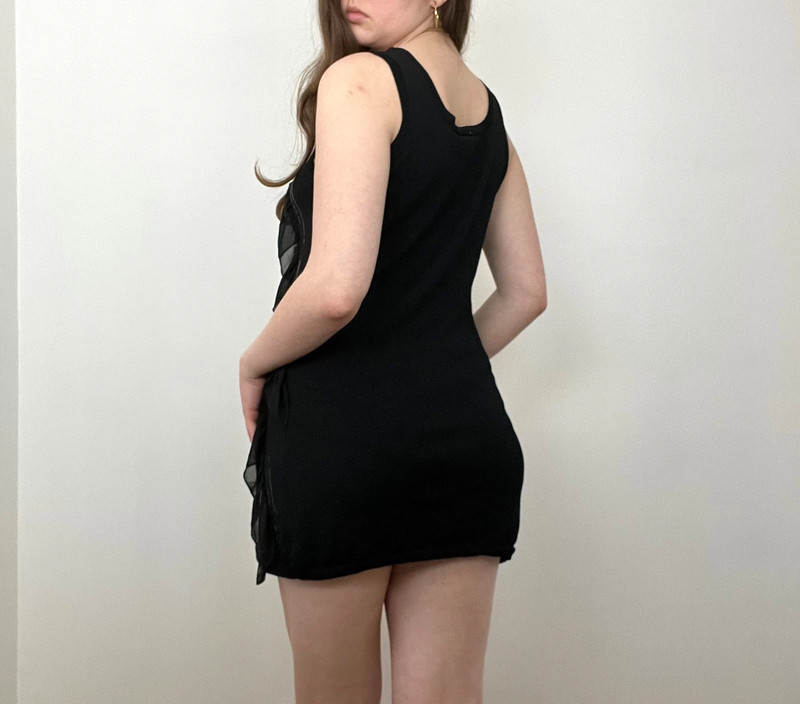 00s Black Ruffle Mini Dress 2