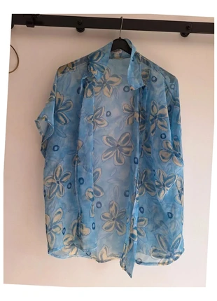 362. Chemisier vintage fleuri bleu transparent, état: Très bon état, taille: XL / 42 / 14, 7,00 €, 8,05 € Protection acheteurs (Pro) incluse