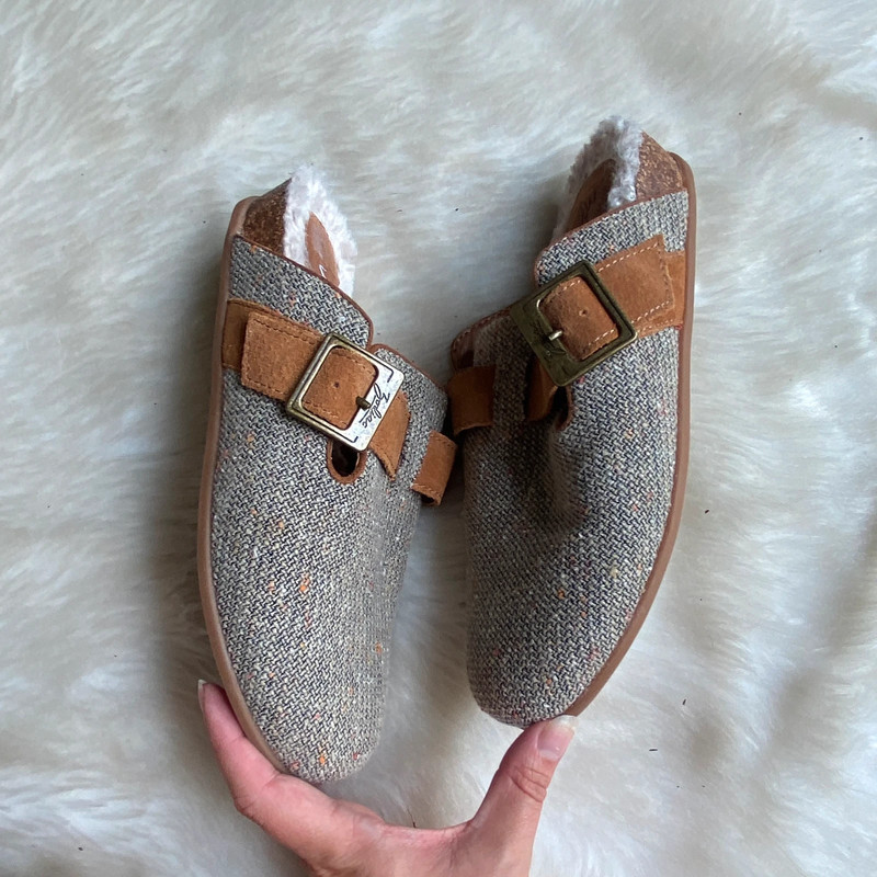 Leather & Tweed Faux Fur Lined Slip On Mules 4