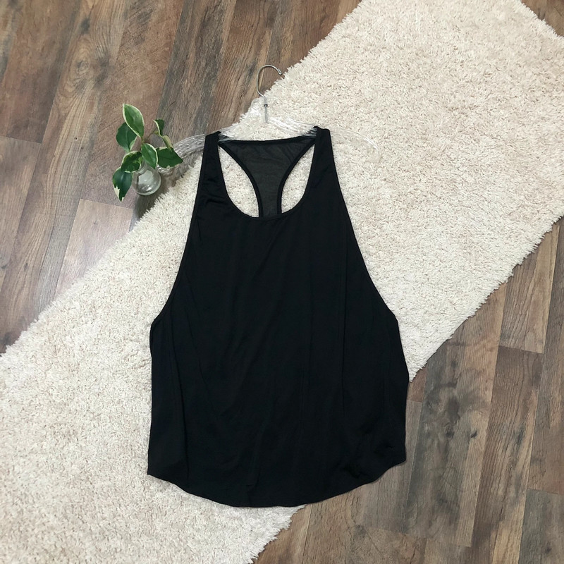 Fabletics Size XL Black Scoop Neck Mesh Racerback Tank Top 1