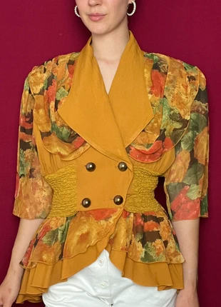 Chemise longue blouse grand col V manches ballons en tulles bariolée colorée cintrée vintage, brand: Vintage Dressing, condition: Very good, size: M / 38 / 10, €25.00, €26.95 includes Buyer Protection Pro