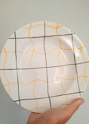 Lot de 4 assiettes creuses vintage 50 motif géométrie jaune et noir, marca: Vintage, estado: Muito bom, €40.00, €42.70 inclui Proteção do Comprador