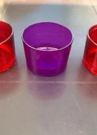 Lot de 3 bougeoirs rouges et violets - Transparent, condizioni: Discrete, €1.00, €1.75 include la Protezione acquisti