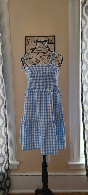 Shein White Blue Checkered Print Summer Dress 1