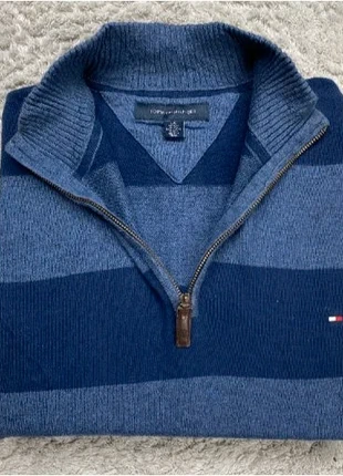 Pull camionneur ¼ zip half zip demi Tommy Hilfiger Homme marinière bleu marine / Taille L - T66, marque: Tommy Hilfiger, état: Très bon état, taille: L, 25,00 €, 26,95 € Protection acheteurs incluse