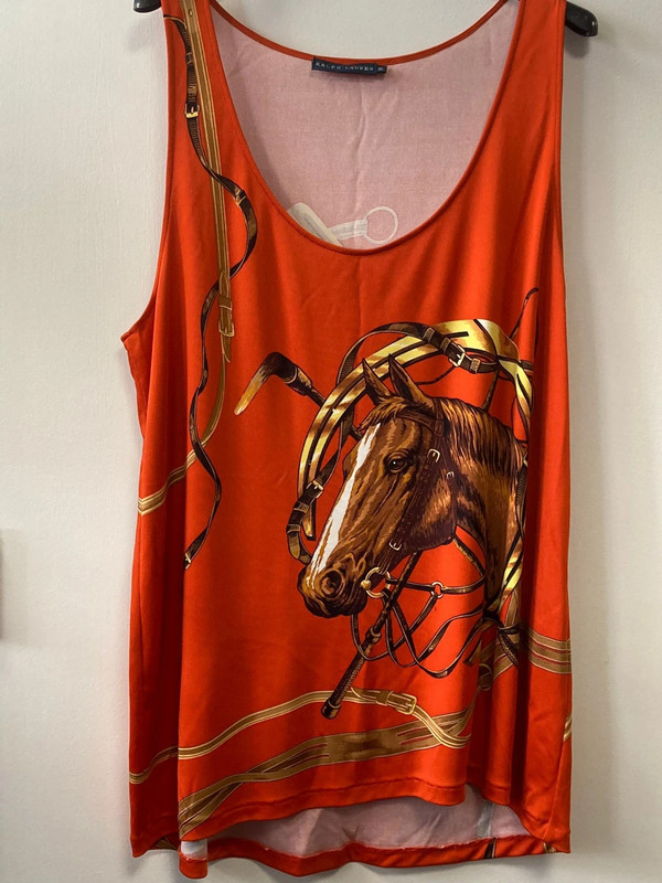Ralph Lauren, zijden hemd, donker oranje met paard 1